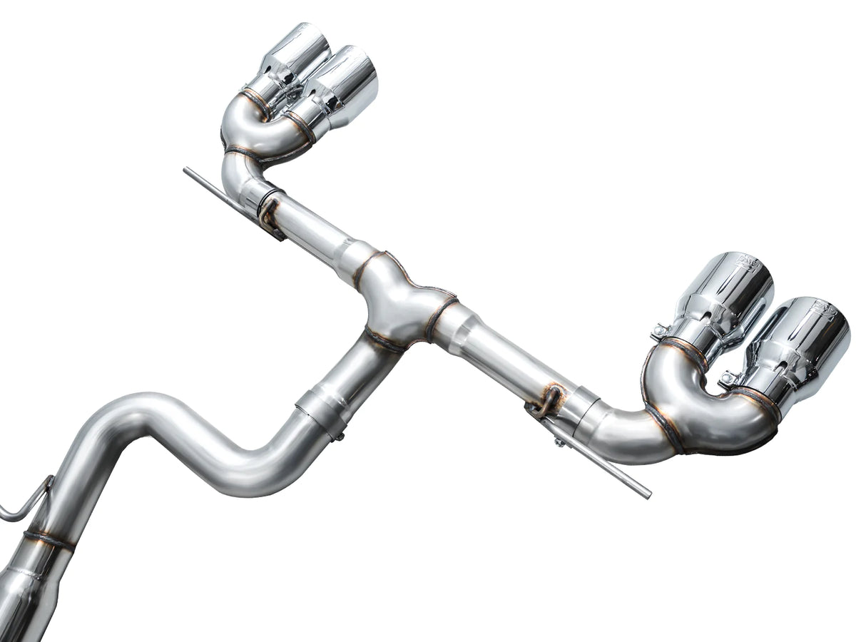 AWE MK8 Volkswagen Golf R 3in Track Edition Quad Exhaust - Chrome Silver Tips - 3020-42658