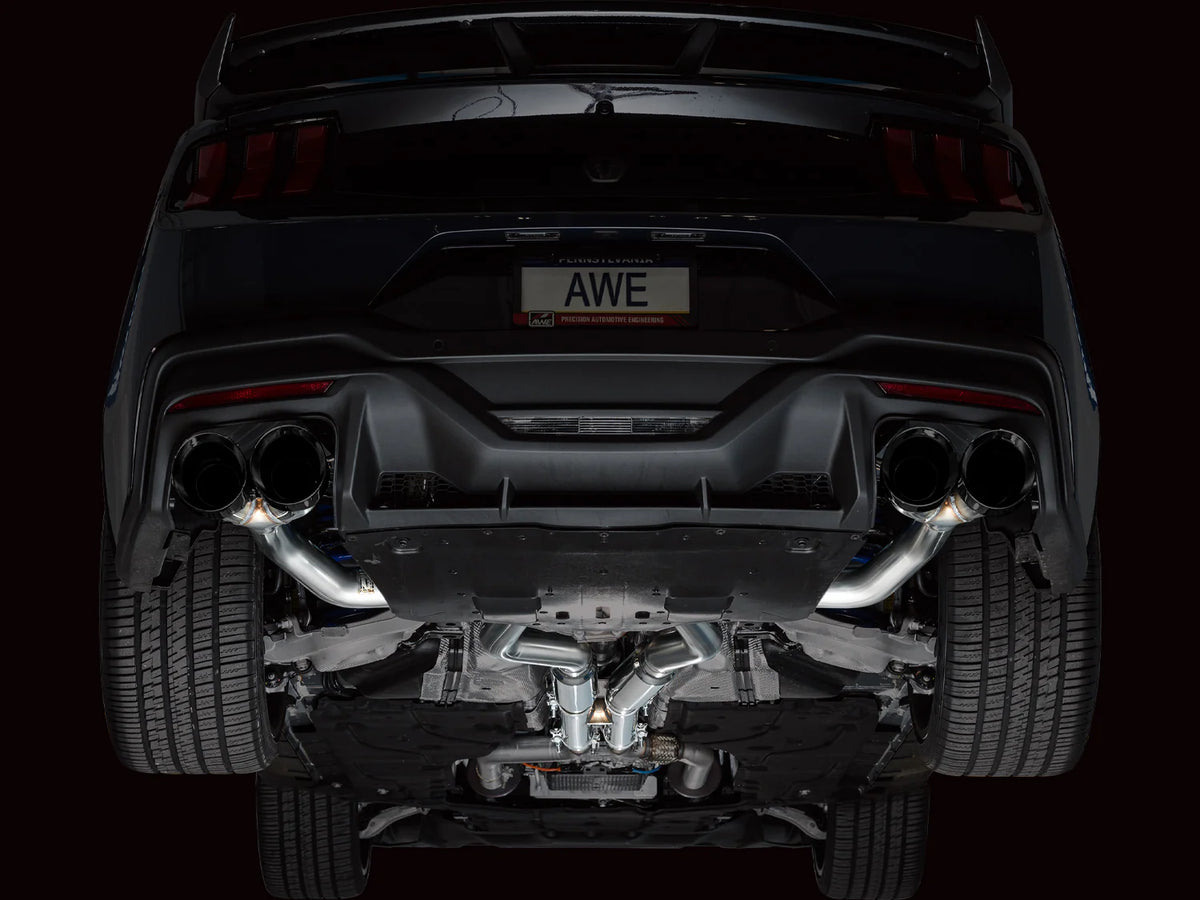 AWE 2024 Ford Mustang Dark Horse S650 RWD Track Edition Catback Exhaust w/ Quad Diamond Black Tips - 3020-43375