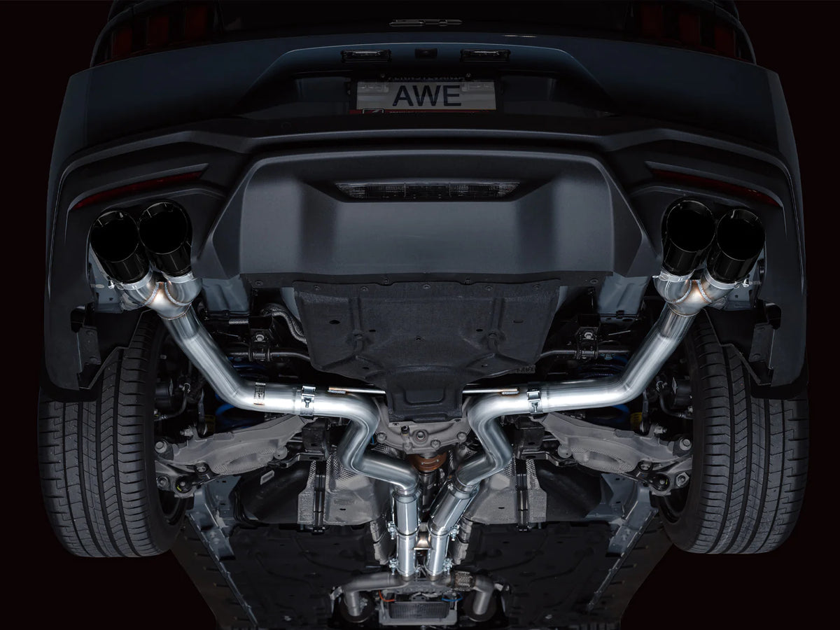 AWE 2024 Ford Mustang GT Fastback S650 RWD Track Edition Catback Exhaust w/ Quad Diamond Black Tips - 3020-43650