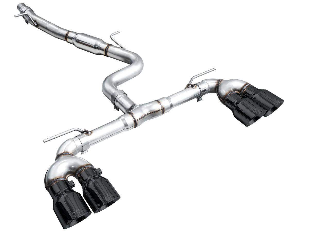 AWE MK8 Volkswagen Golf R 3in Track Edition Quad Exhaust - Diamond Black Tips - 3020-43658