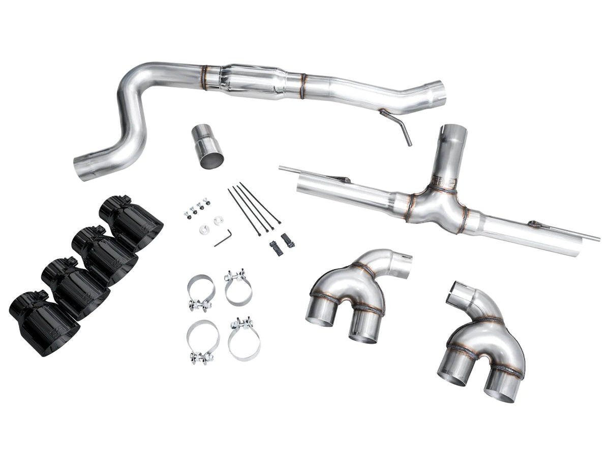 AWE MK8 Volkswagen Golf R 3in Track Edition Quad Exhaust - Diamond Black Tips - 3020-43658
