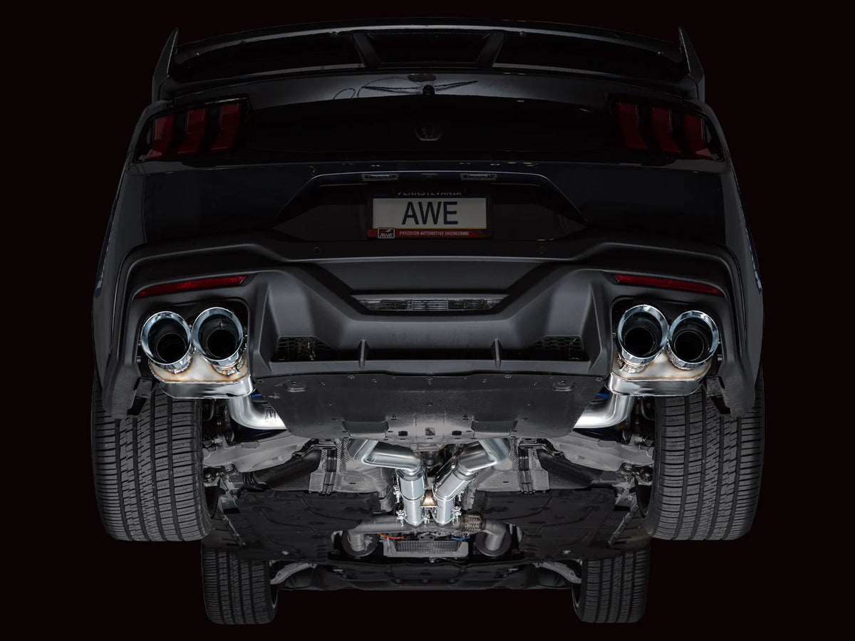 AWE 2024 Ford Mustang Dark Horse S650 RWD SwitchPath Catback Exhaust w/ Quad Chrome Silver Tips - 3025-42375