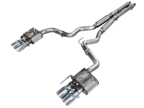 AWE 18-23 S550 Mustang GT SwitchPath Exhaust - Chrome Silver Tips - 3025-42550 for 2018-2023 Ford Mustang - front view