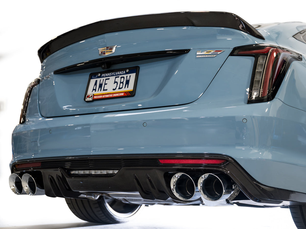 AWE 22-26 Cadillac CT5-V Blackwing SwitchPath Exhaust - Chrome Silver Tips - 3025-42562 for 2022-2026 Cadillac CT5 - close-up