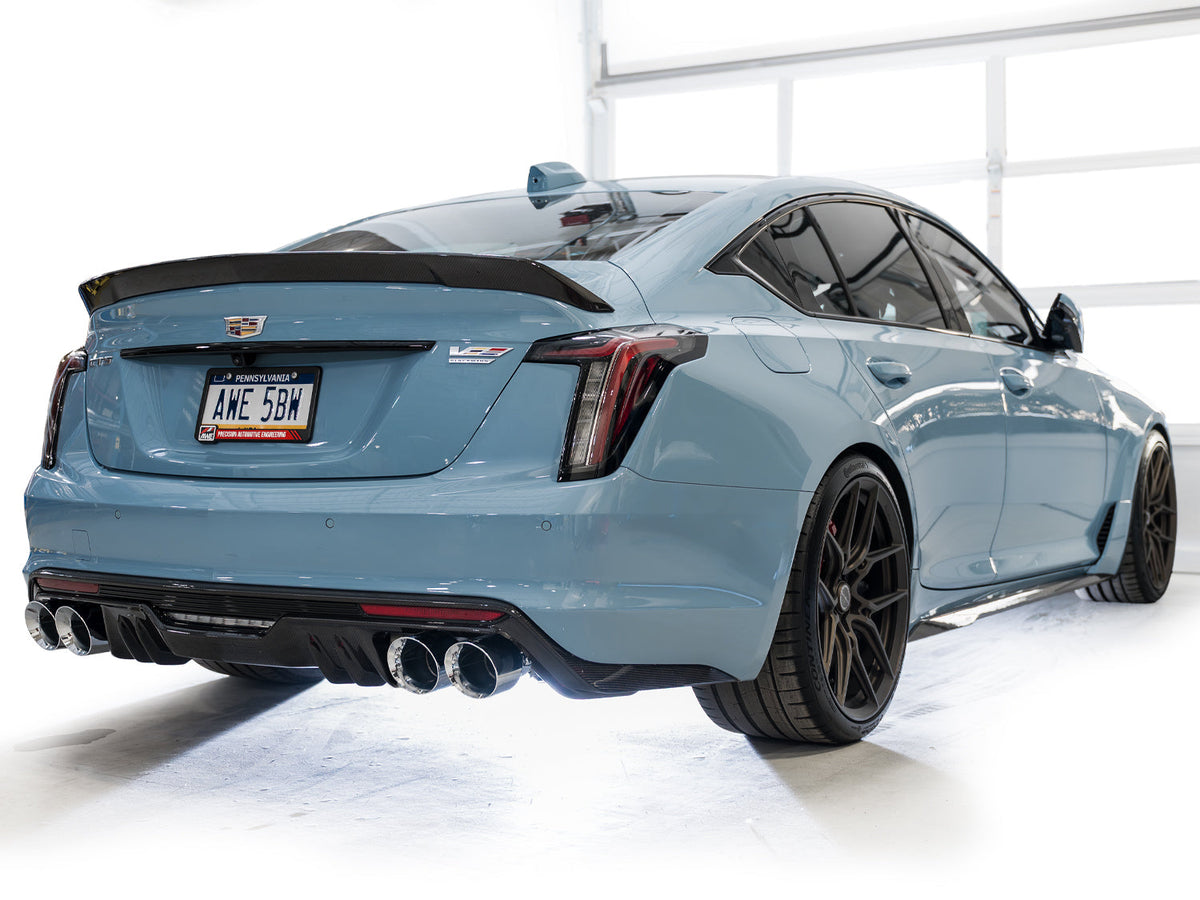 AWE 22-26 Cadillac CT5-V Blackwing SwitchPath Exhaust - Chrome Silver Tips - 3025-42562 for 2022-2026 Cadillac CT5 - rear vie