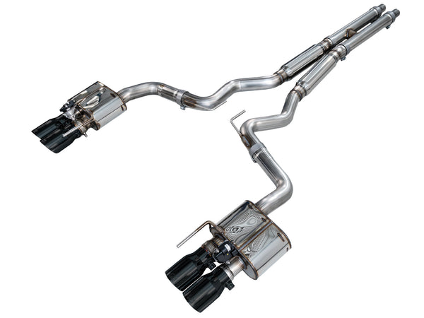 AWE 18-23 S550 Mustang GT SwitchPath Exhaust - Diamond Black Tips - 3025-43550 for 2018-2023 Ford Mustang - front view