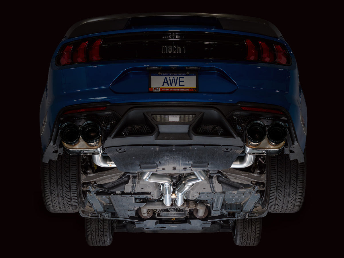 AWE Tuning 21-23 Ford Mustang Mach 1 SwitchPath Cat Back Exhaust w/ Quad Diamond Black Tips - 3025-43551