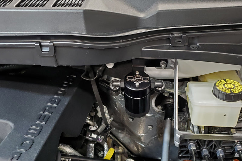 J&L 2021-2025 Ford F-150 3.5L Powerboost Passenger Side Oil Separator 3.0 - Black Anodized - 3028P-B