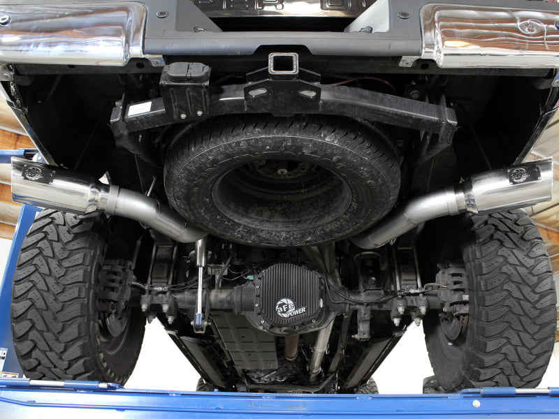 aFe Large Bore-HD 4in 409 Stainless Steel DPF-Back Exhaust w/Polished Tips 15-16 Ford Diesel Truck - 49-43122-P