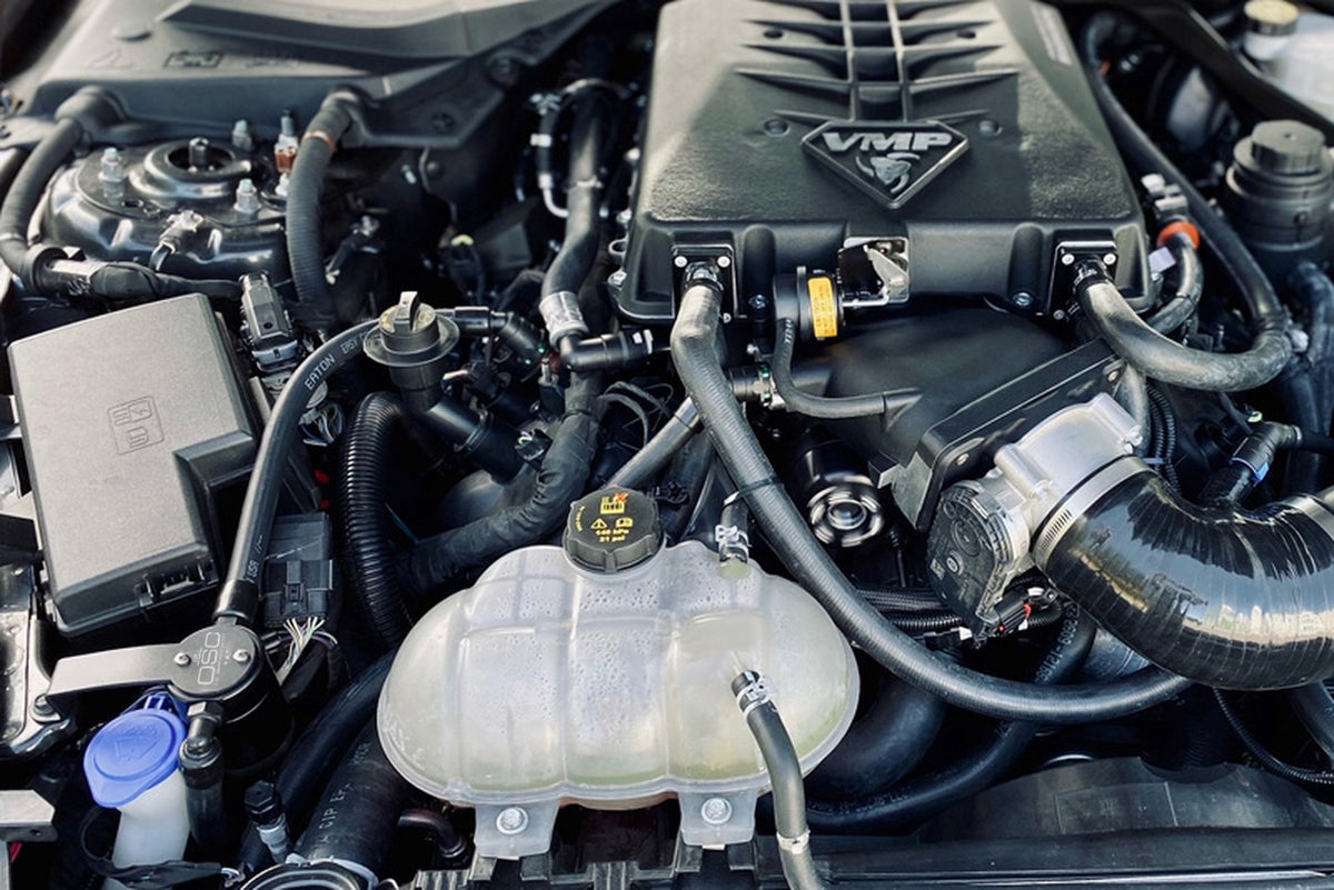 J&L Supercharged 11-23 Ford Mustang GT/15-20 GT350 Passenger Side Oil Separator 3.0 - Black Anod - 3030P-B