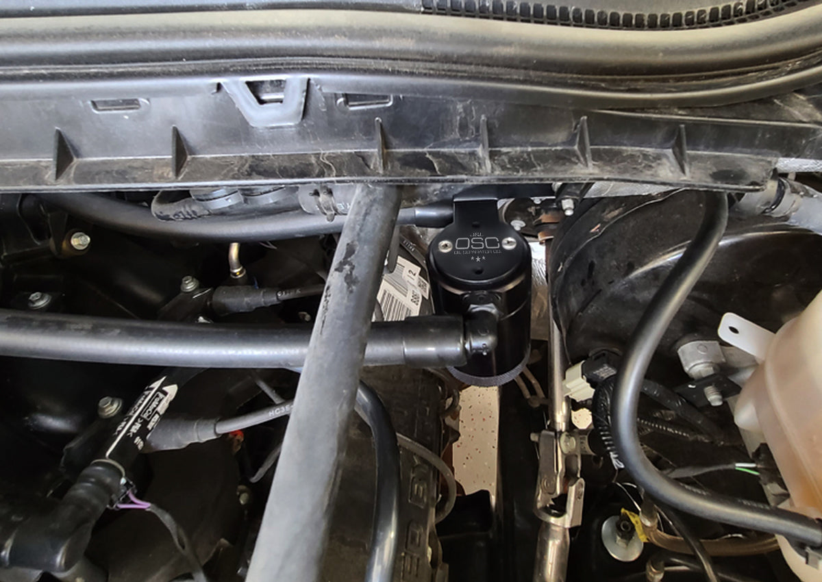 J&L 17-22 Ford F-250 6.2L/7.3L Passenger Side Oil Separator 3.0 - Black Anodized - 3042P-B