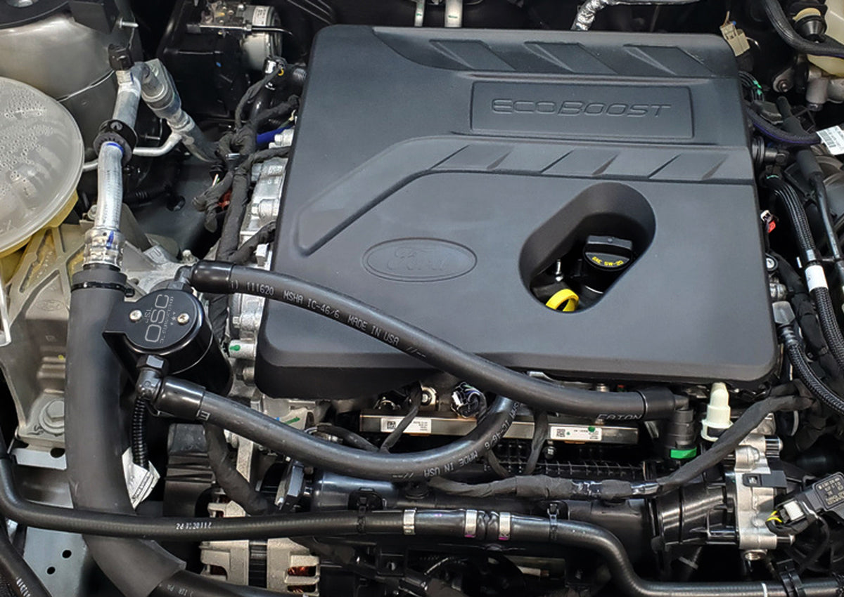J&L 2021-2024 Ford Bronco Sport 1.5L EcoBoost Passenger Side Oil Separator 3.0 - Black Anodized - 3043P-B