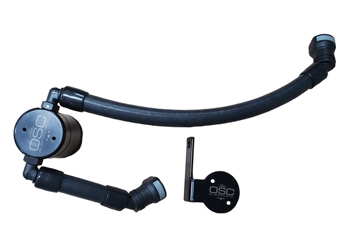 J&L 2020-2022 Ford Mustang GT500 Passenger Side Oil Separator 3.0 - Black Anodized - 3054P-B
