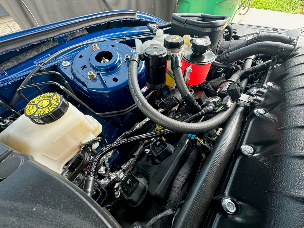 J&L 24+ Ford Mustang 5.0L (w/ Whipple Supercharger) Oil Separator - 3.0 CCV Side Black Anodized - 3092D-B