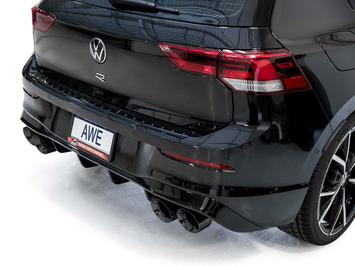 AWE MK8 Volkswagen Golf R 3in Touring Edition Quad Exhaust - Diamond Black Tips - 3015-43658