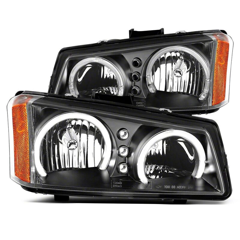 Raxiom 03-06 Chevrolet Silverado 1500 Dual LED Halo Projector Headlights- Black - Clear Lens - S112704 - front view