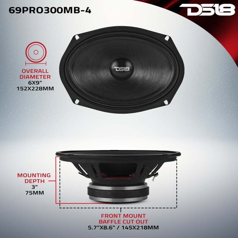 DS18 6x9in 150 Watts RMS 4ohm Mid-Bass Water-Resistant Cone Loudspeaker - 69PRO300MB-4 - detail view