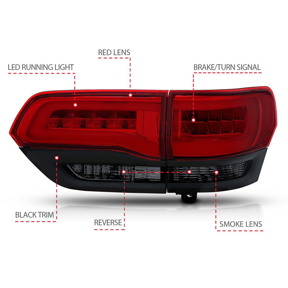 ANZO 2014-2016 Jeep Grand Cherokee LED Taillights Red/Smoke - 311269