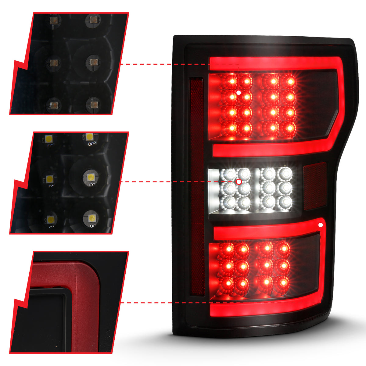 ANZO 18-19 Ford F-150 LED Taillight Black Housing Clear Lens Red Light Bar W/Sequential - 311314