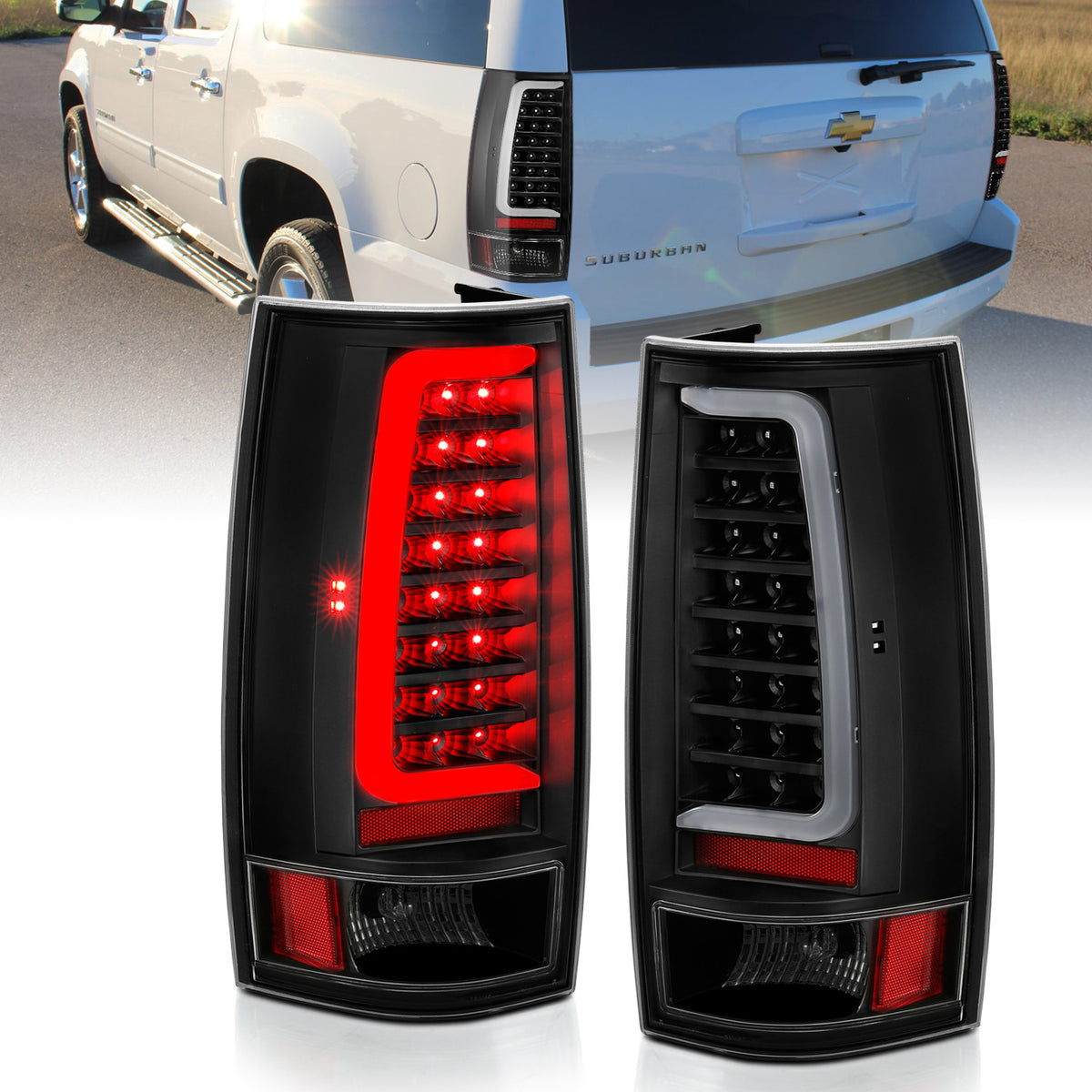 ANZO 2007-2014 Chevy Tahoe LED Taillight Plank Style Black w/Clear Lens - 311321 for 2007-2014 Chevrolet Suburban 1500 - fron
