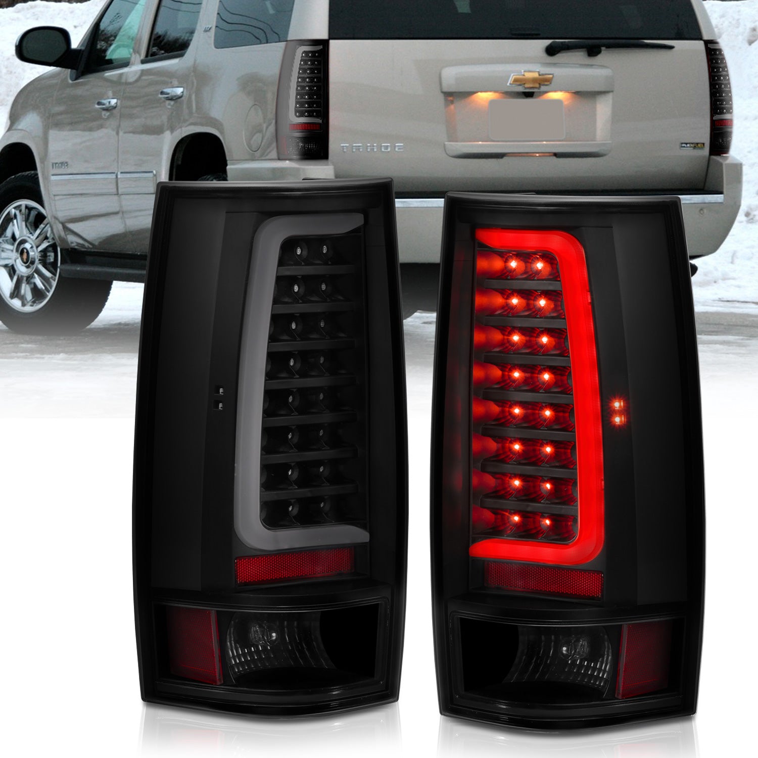 ANZO 2007-2014 Chevy Tahoe LED Taillight Plank Style Black w/Smoke Lens - 311322 for 2007-2014 Chevrolet Suburban 1500 - fron