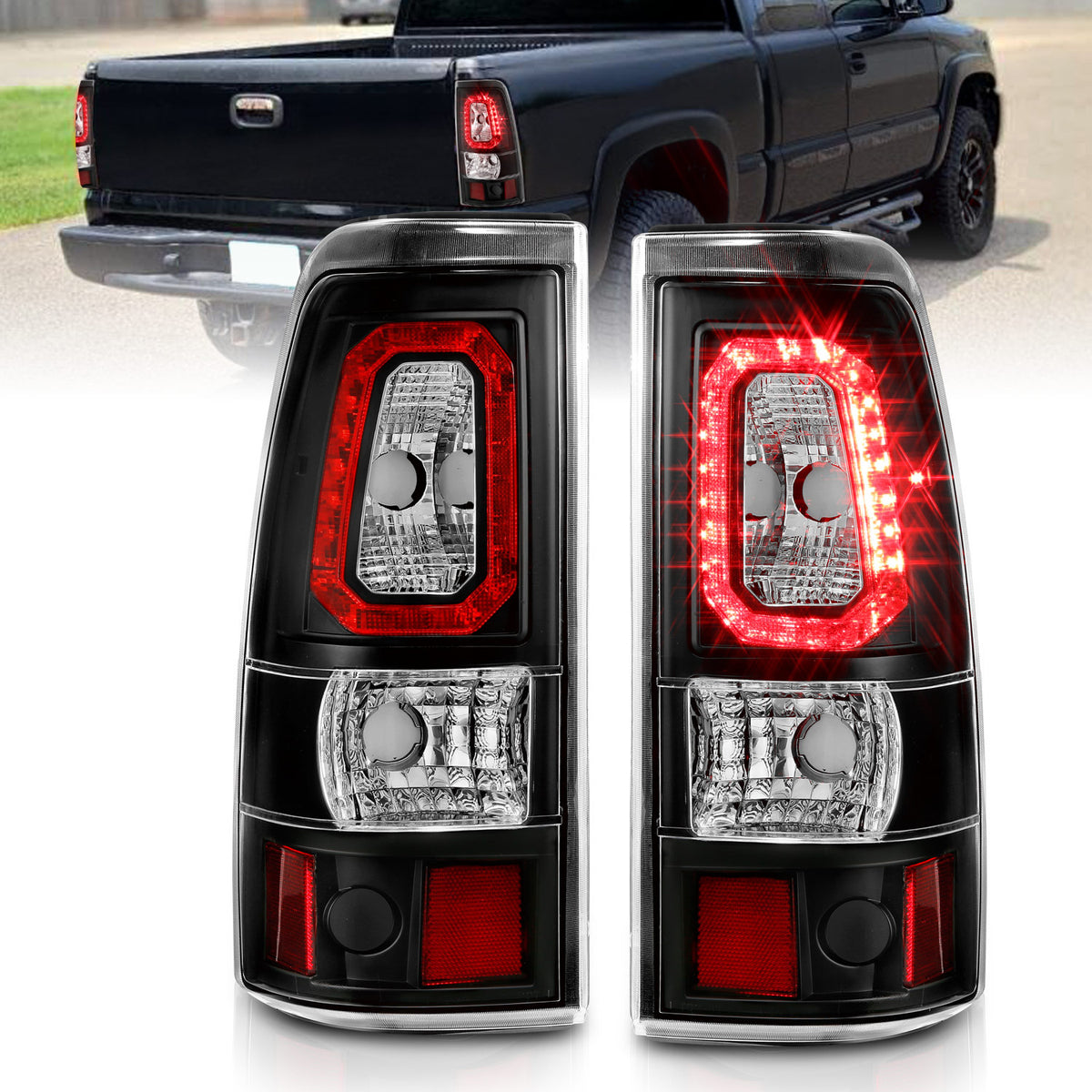 ANZO 1999-2002 Chevy Silverado 1500 LED Taillights Plank Style Black w/Clear Lens - 311324 for 1999-2007 GMC Sierra 1500 - fr