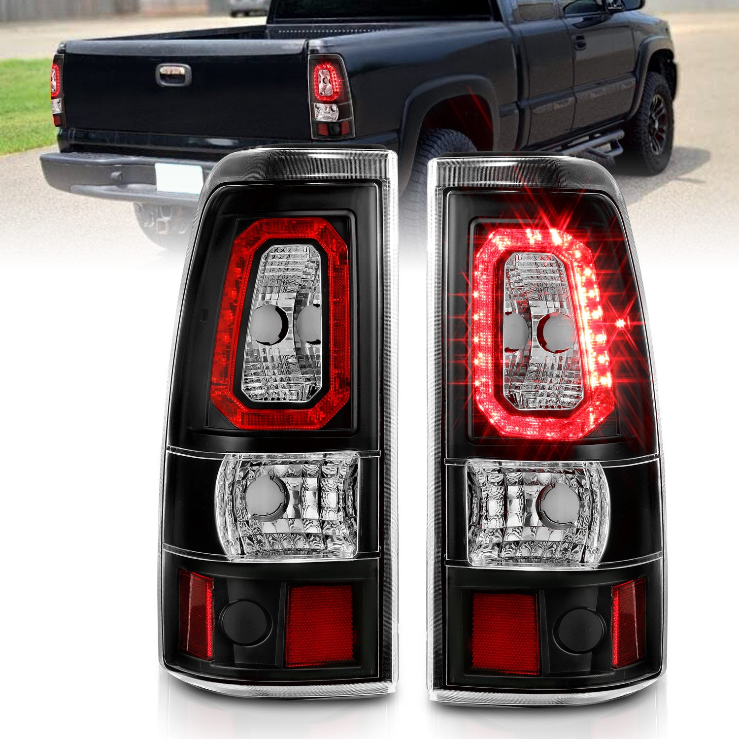 ANZO 1999-2002 Chevy Silverado 1500 LED Taillights Plank Style Black w/Clear Lens - 311324 for 1999-2007 GMC Sierra 1500 - fr