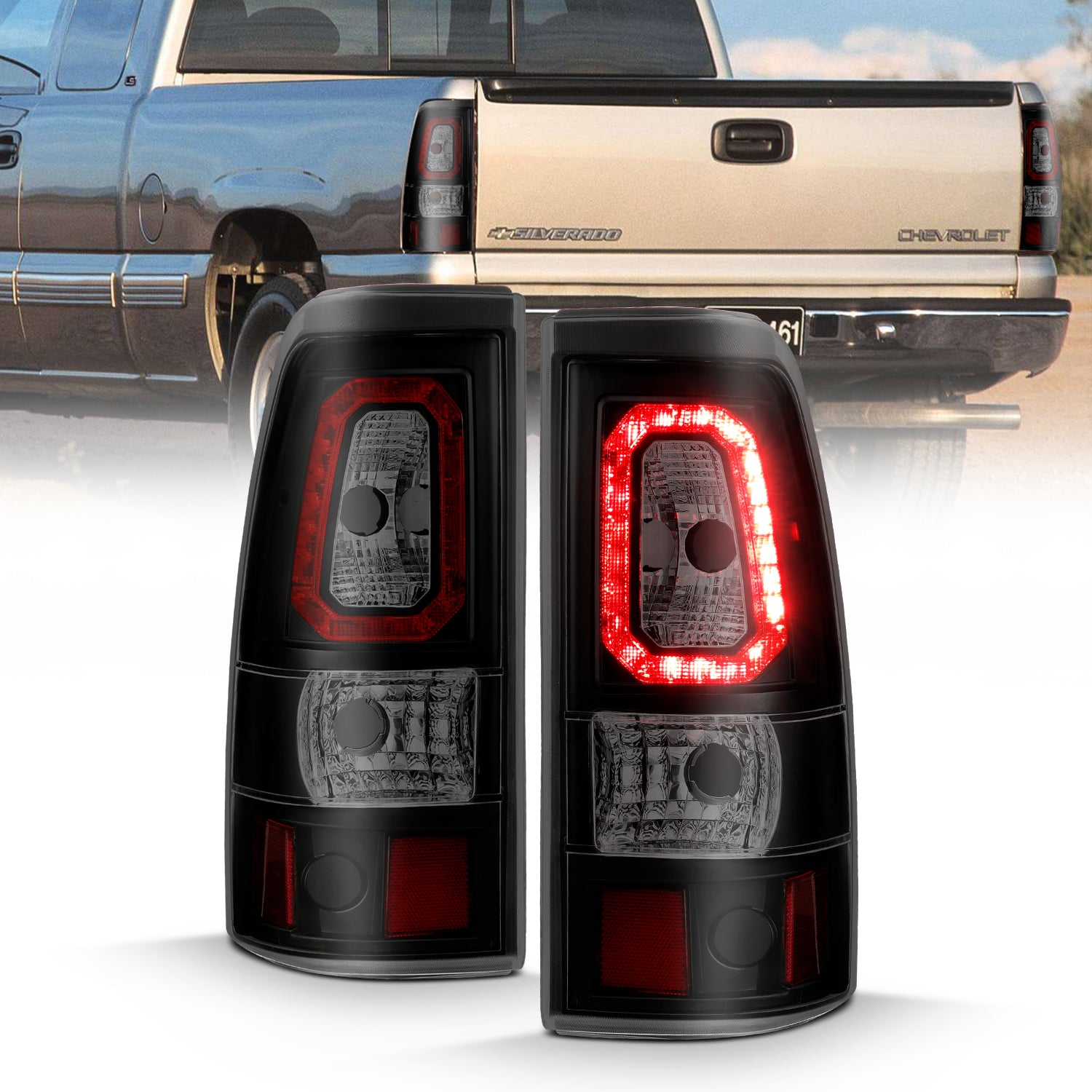 ANZO 2003-2006 Chevy Silverado 1500 LED Taillights Plank Style Black w/Smoke Lens - 311328 for 2003-2007 Chevrolet Silverado 