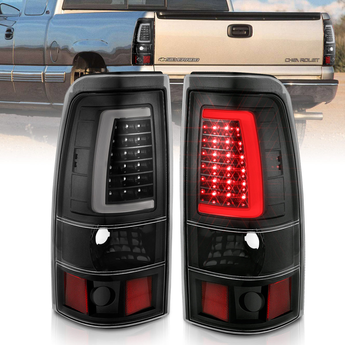 ANZO 1999-2002 Chevy Silverado 1500 LED Taillights Plank Style Black w/Clear Lens - 311330 for 1999-2007 GMC Sierra 1500 - fr