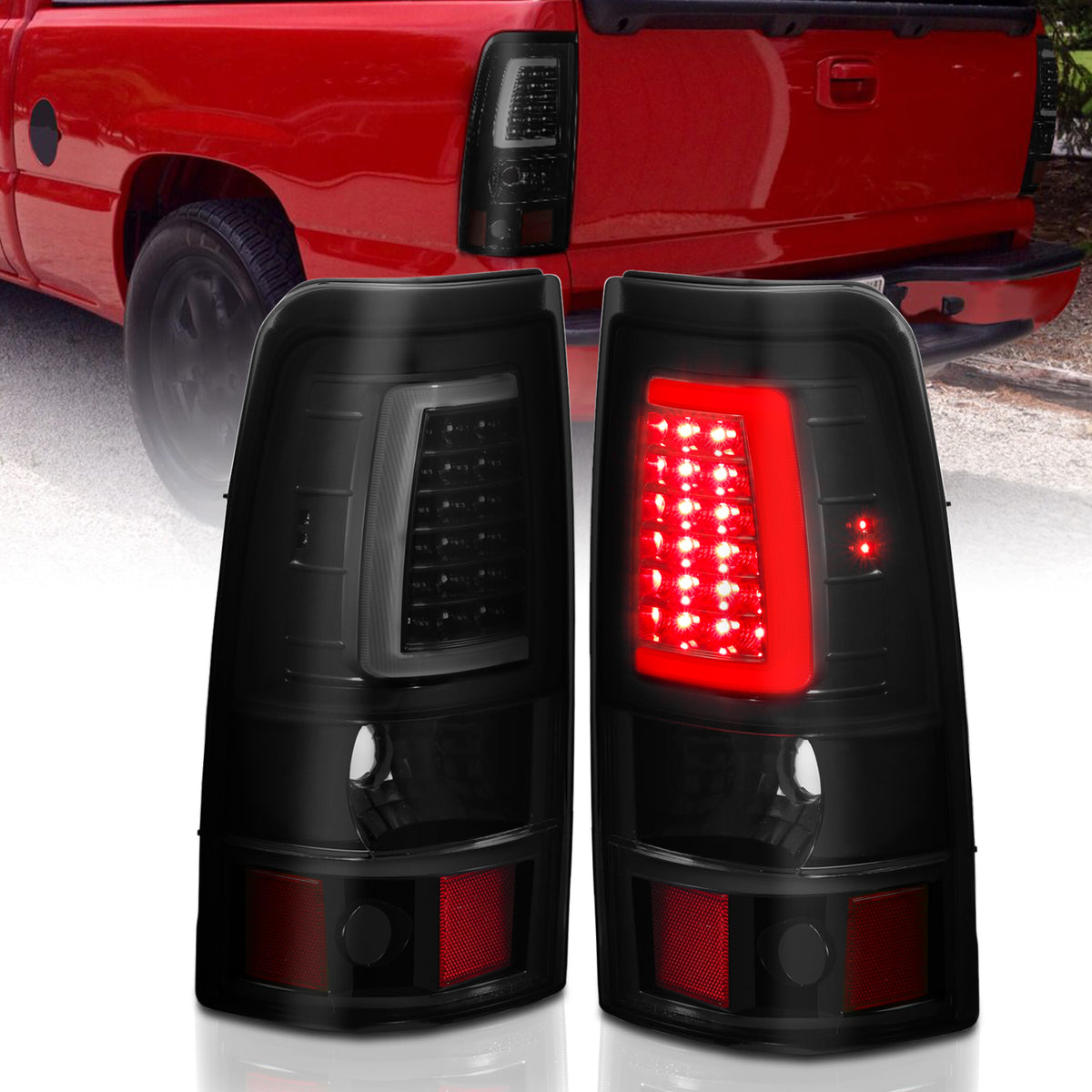 ANZO 1999-2002 Chevy Silverado 1500 LED Taillights Plank Style Black w/Smoke Lens - 311331 for 1999-2007 GMC Sierra 1500 - fr