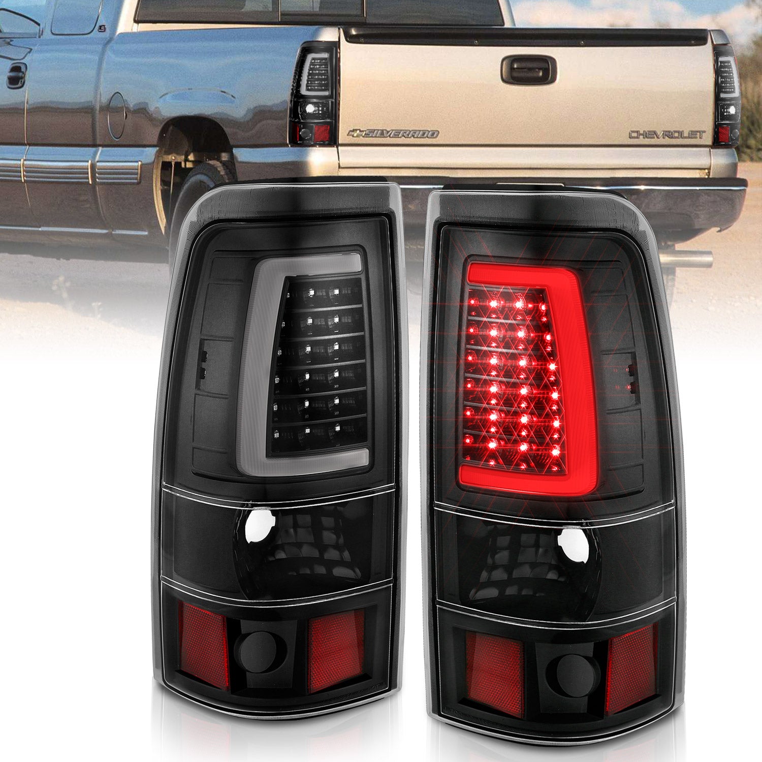 ANZO 2003-2006 Chevy Silverado 1500 LED Taillights Plank Style Black w/Clear Lens - 311333 for 2003-2007 Chevrolet Silverado 