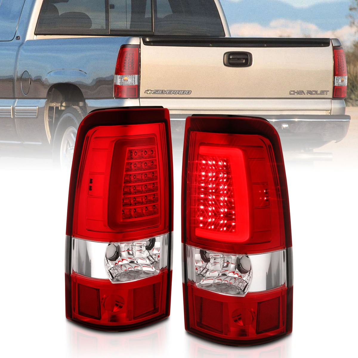 ANZO 2003-2006 Chevy Silverado 1500 LED Taillights Plank Style Chrome With Red/Clear Lens - 311335 for 2003-2007 Chevrolet Si