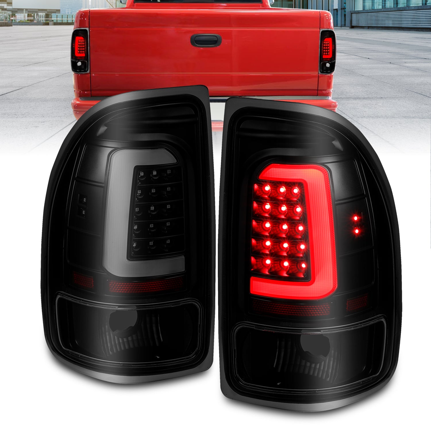 ANZO 1997-2004 Dodge Dakota LED Taillights Black Housing Smoke Lens Pair - 311348 for 1997-2004 Dodge Dakota - front view