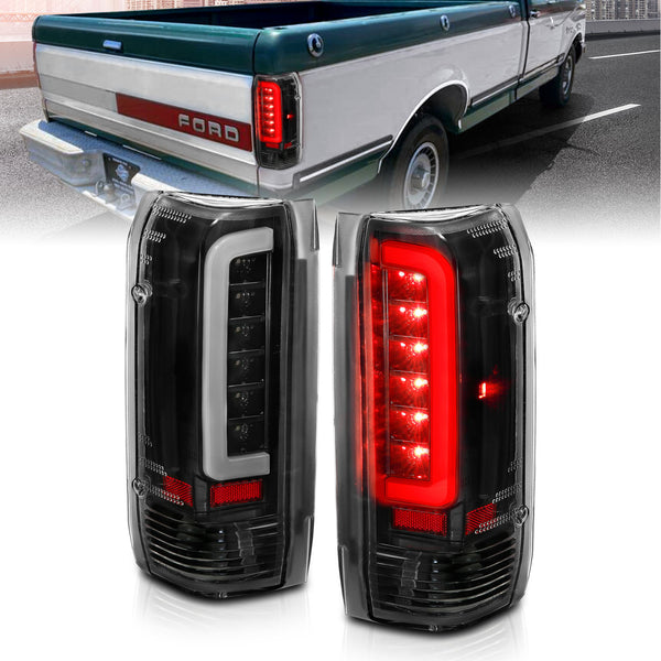 ANZO 1987-1996 Ford F-150 LED Taillights Black Housing Clear Lens (Pair) - 311350 for 1987-1998 Ford F 250 - front view
