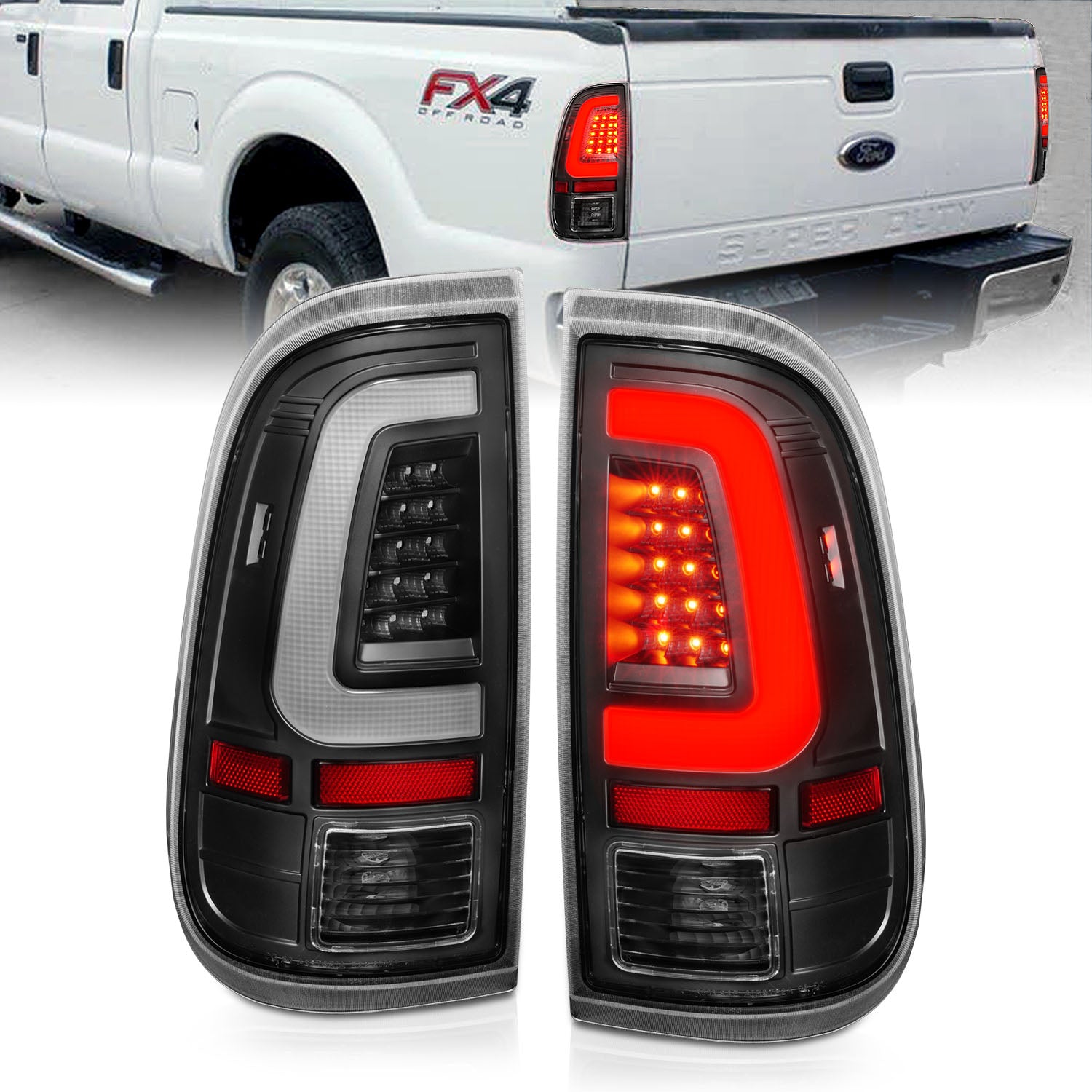 ANZO 2008-2016 Ford F-250 LED Taillights Black Housing Clear Lens (Pair) - 311356 for 2008-2016 Ford F 250 - front view