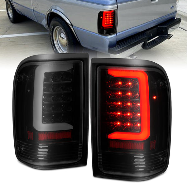 ANZO 1993-1997 Ford  Ranger LED Tail Lights w/ Light Bar Black Housing Smoked Lens - 311360 for 1993-1997 Ford Ranger - front