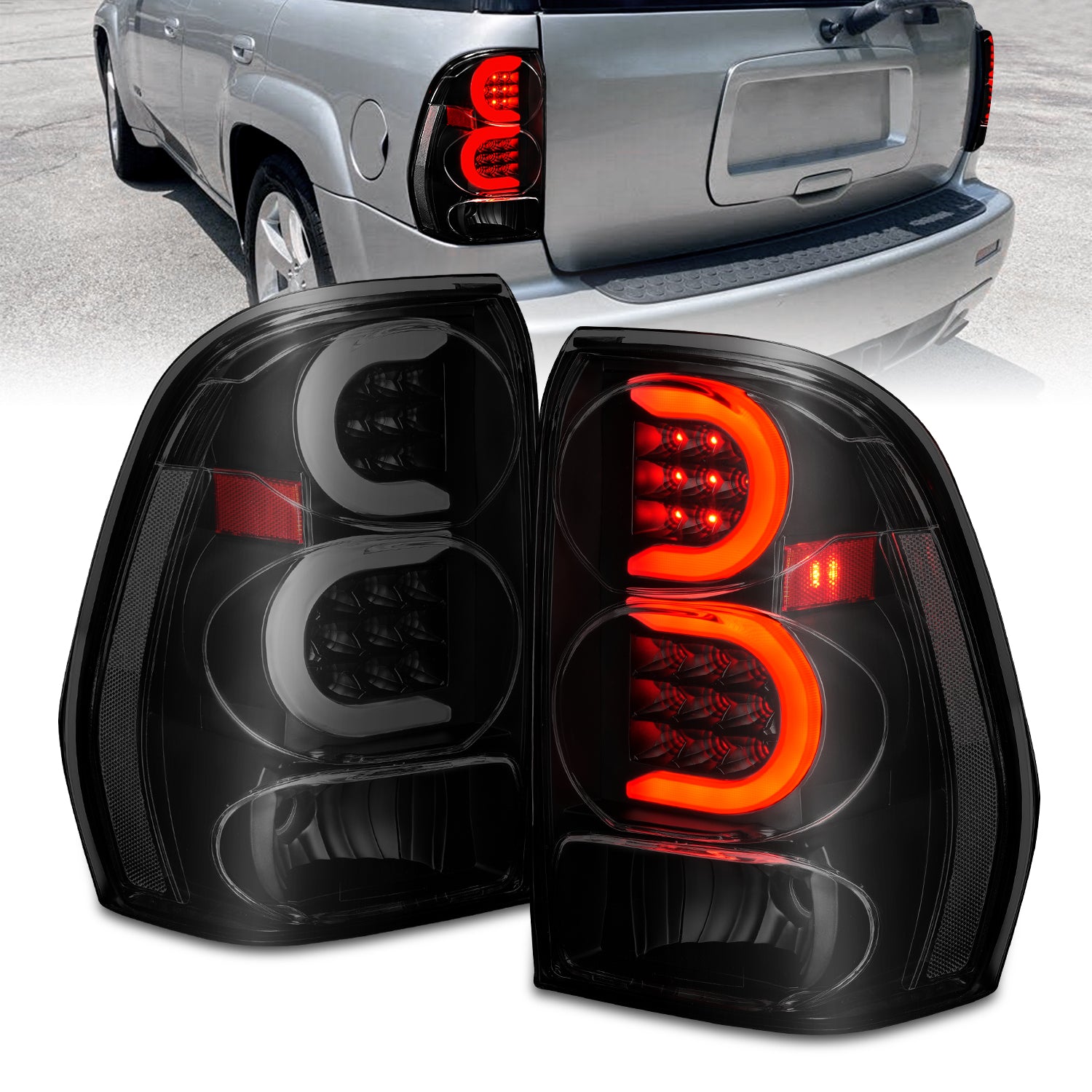 ANZO 2002-2009 Chevrolet Trailblazer LED Tail Lights w/ Light Bar Black Housing Smoke Lens - 311372 for 2002-2009 Chevrolet T