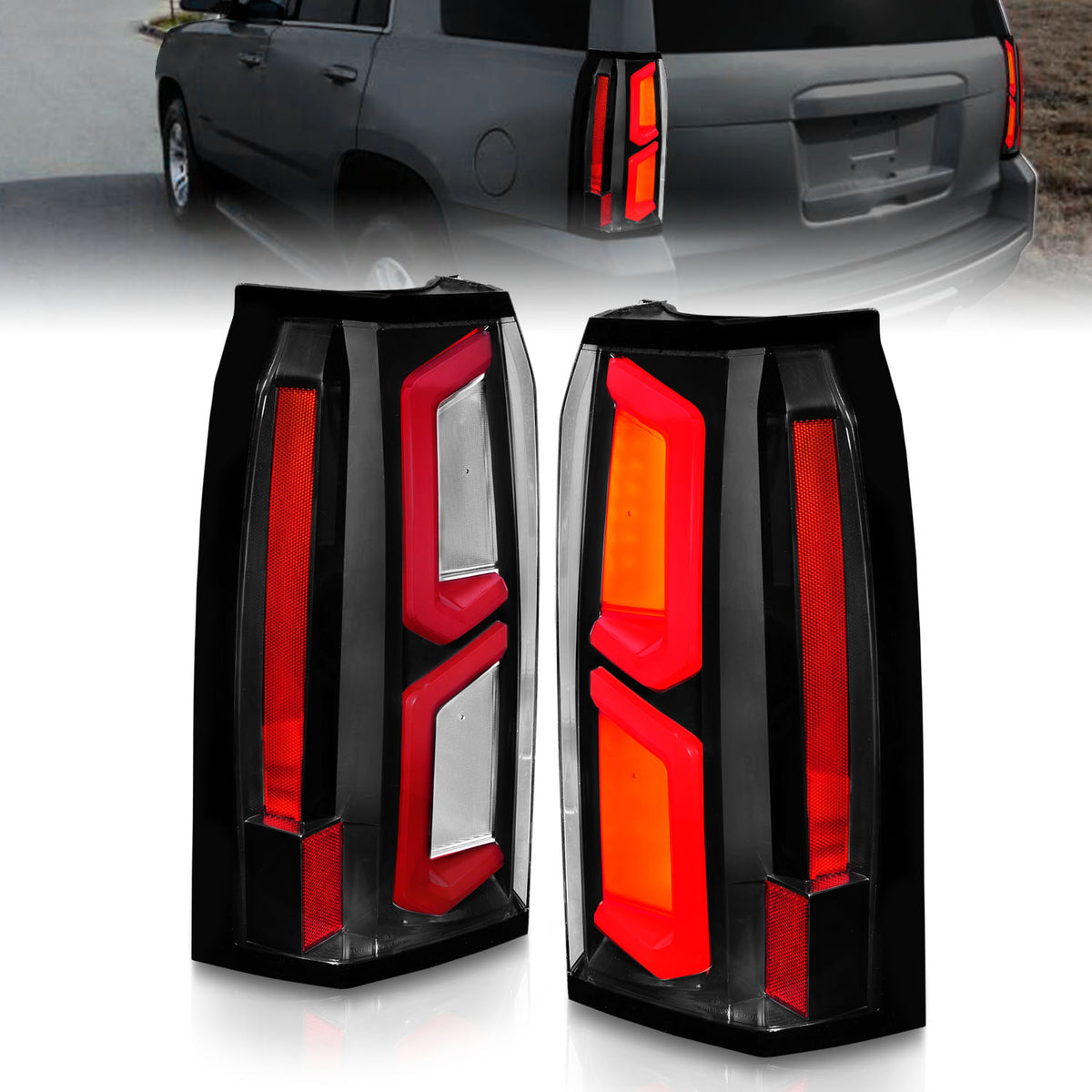 ANZO 2015-2020 Chevrolet Tahoe LED Tail Lights w/ Light Bar Black Housing Clear Lens - 311374 for 2015-2020 Chevrolet Suburba