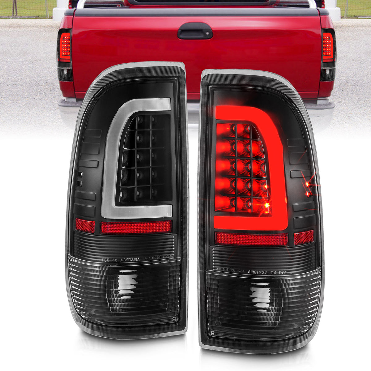 ANZO 1997-2003 Ford F-150 LED Tail Lights w/ Light Bar Black Housing Clear Lens - 311377 for 1997-2007 Ford F 250 - front vie