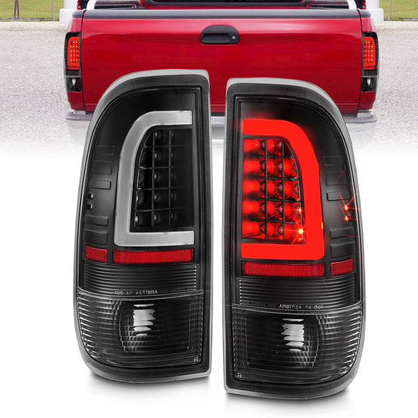 ANZO 1997-2003 Ford F-150 LED Tail Lights w/ Light Bar Black Housing Clear Lens - 311377 for 1997-2007 Ford F 250 - front vie