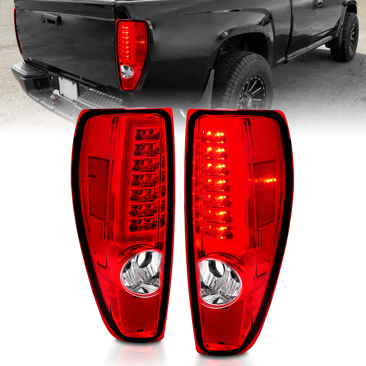 ANZO 2004-2012 Chevrolet Colorado/ GMC Canyon LED Tail Lights w/ Light Bar Chrome Housing Red/Clear - 311384 for 2004-2012 Ch