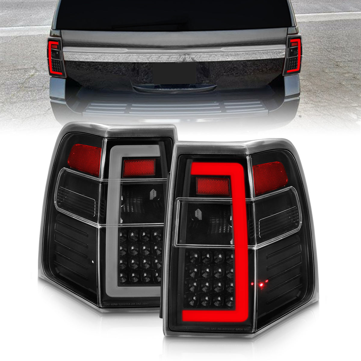 ANZO 07-17 Ford Expedition LED Taillights w/ Light Bar Black Housing Clear Lens - 311408 for 2007-2017 Ford Expedition - fron
