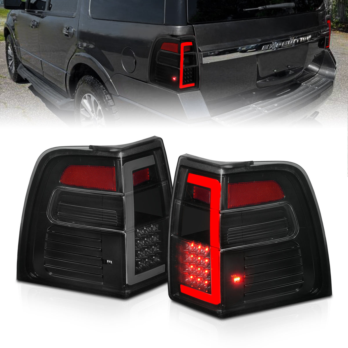 ANZO 07-17 Ford Expedition LED Taillights w/ Light Bar Black Housing Smoke Lens - 311409 for 2007-2017 Ford Expedition - fron