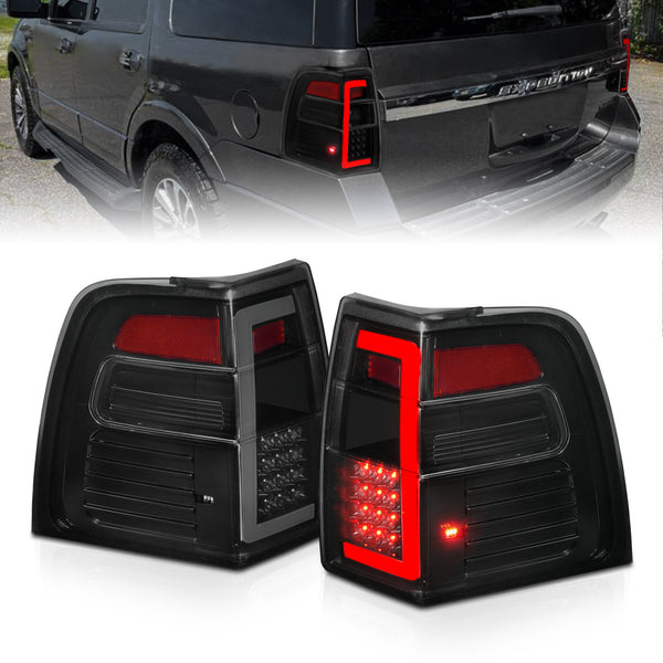 ANZO 07-17 Ford Expedition LED Taillights w/ Light Bar Black Housing Smoke Lens - 311409 for 2007-2017 Ford Expedition - fron