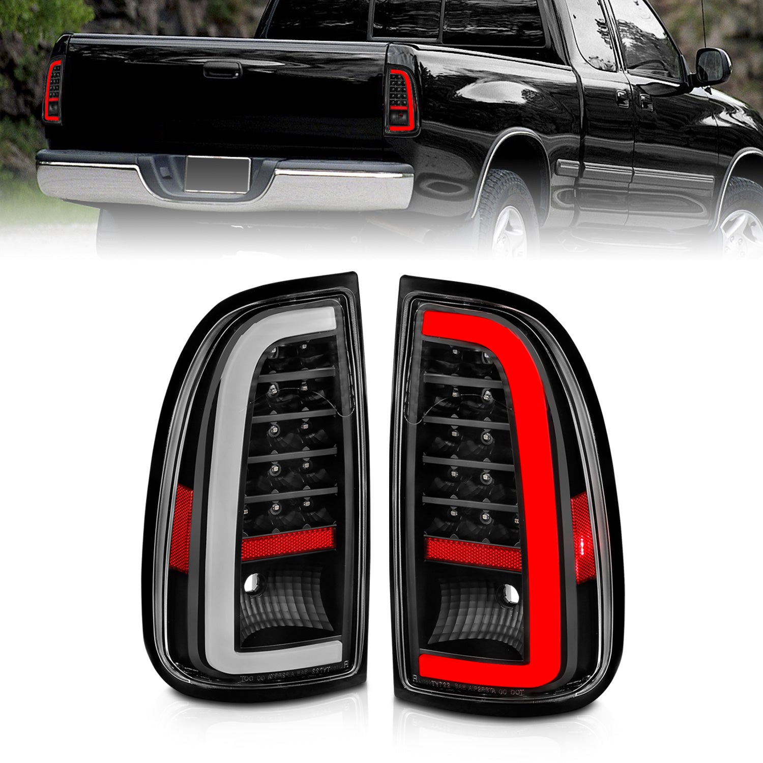ANZO 00-06 Toyota Tundra LED Taillights w/ Light Bar Black Housing Clear Lens - 311411 for 2000-2006 Toyota Tundra - front vi