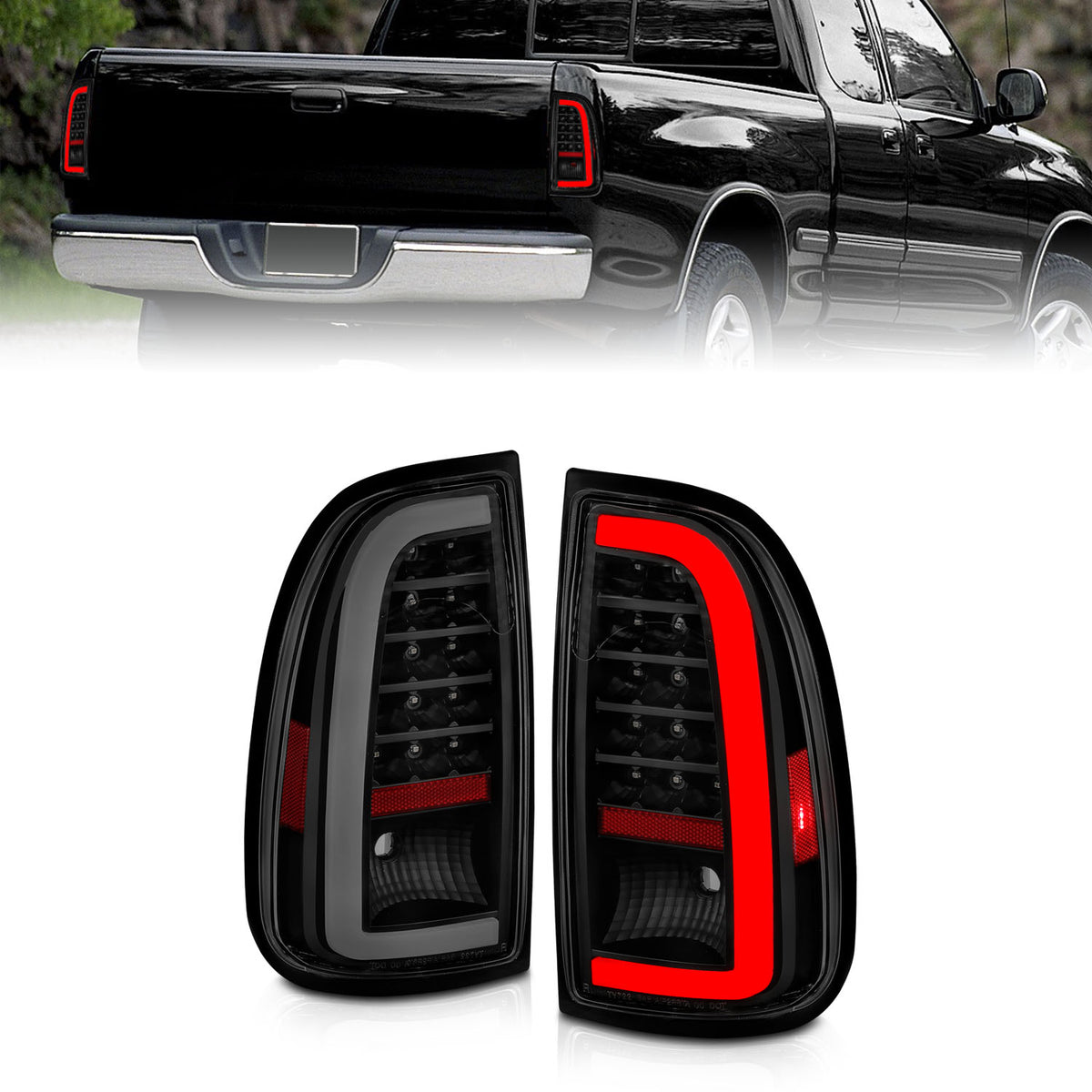 ANZO 00-06 Toyota Tundra (Std. Bed/Reg Cab) LED Taillights w/Light Bar Black Housing Smoke Lens - 311412 for 2000-2006 Toyota