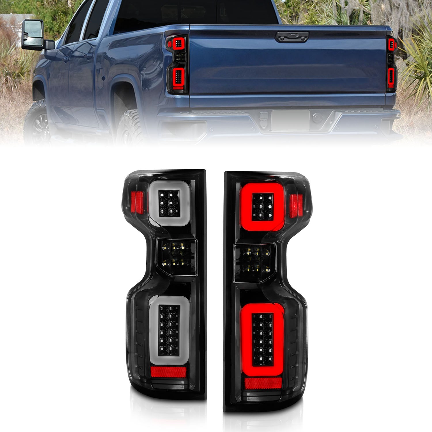 Anzo 19-21 Chevy Silverado Work TruckFull LED Tailights Black Housing Clear Lens G2 (w/C Light Bars) - 311417 for 2019-2024 C