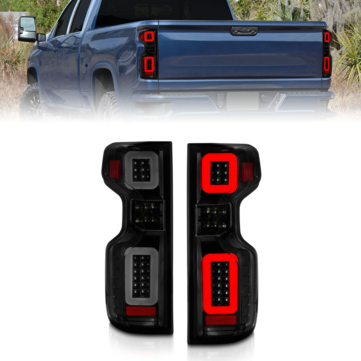 Anzo 19-21 Chevy Silverado Work TruckFull LED Tailights Black Housing Smoke Lens G2 (w/C Light Bars) - 311418 for 2019-2024 C