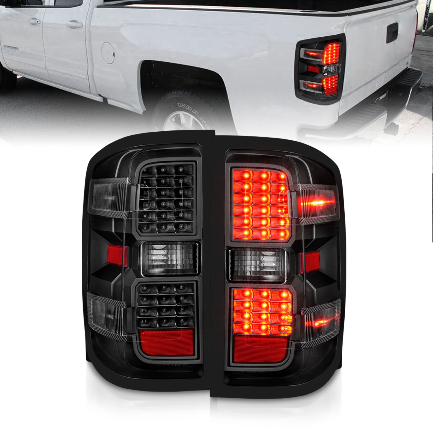 ANZO 15-19 Chevy Silverado 2500HD/3500HD (Factory Halogen Only) LED Tail Lights Black w/Clear Lens - 311423 for 2015-2021 Che