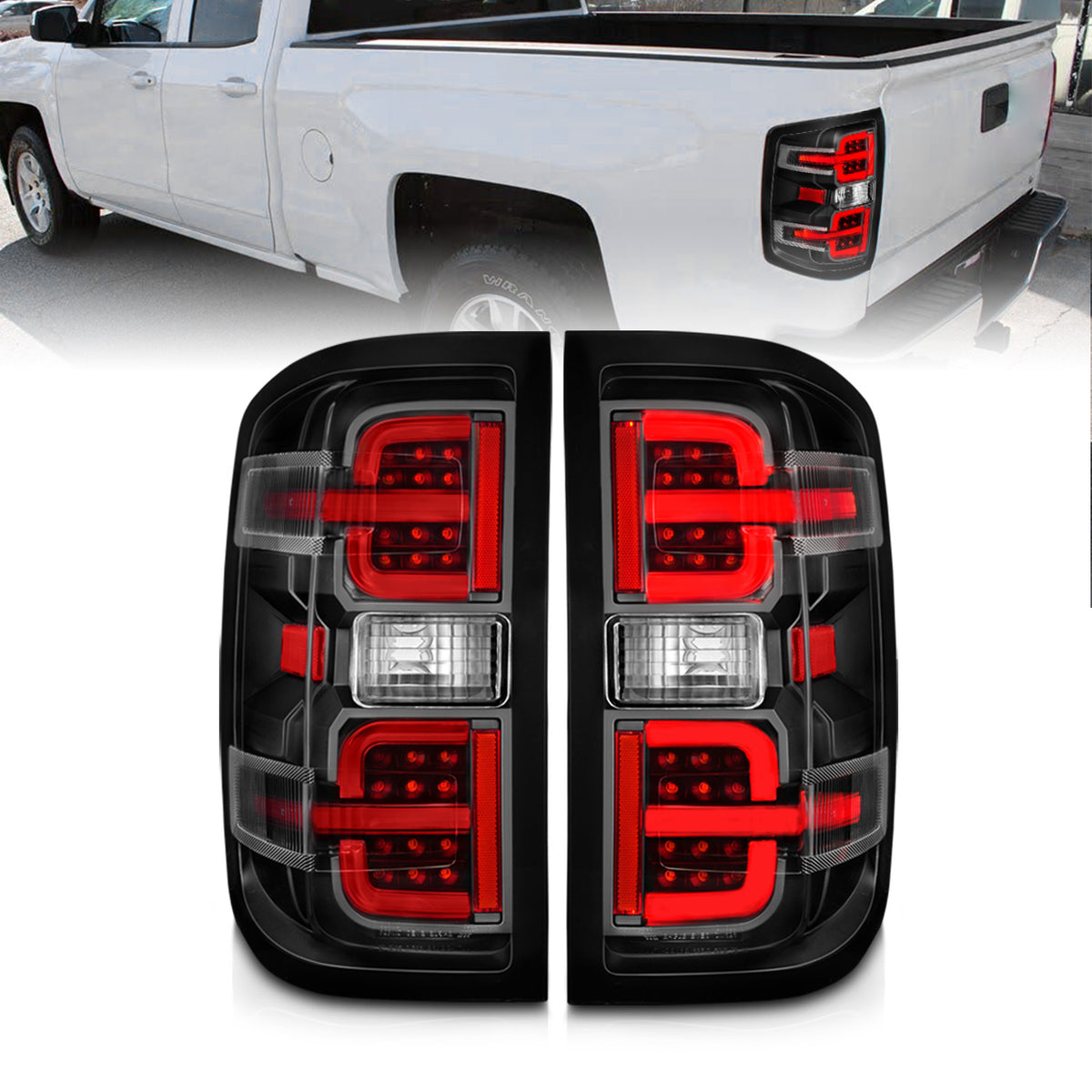 ANZO 15-19 Chevy Silverado 2500HD/3500HD (Halgn Only) LED Tail Lights w/Black Light Bar & Clear Lens - 311425 for 2014-2018 C